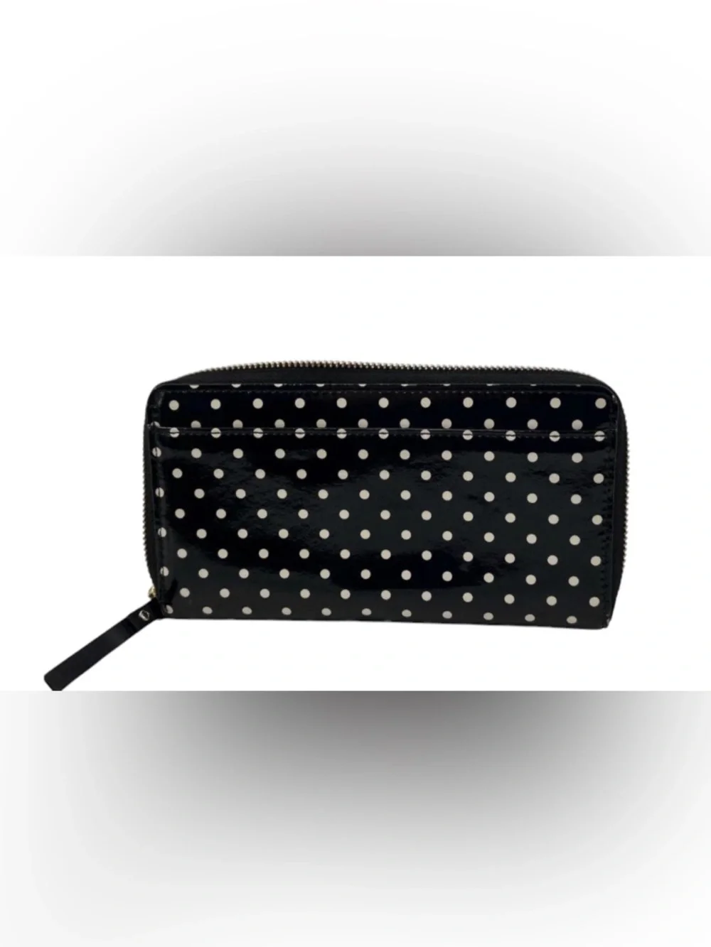 Kate Spade New York - Black Patent Polka Dot Zip Wallet - Picture 2 of 4